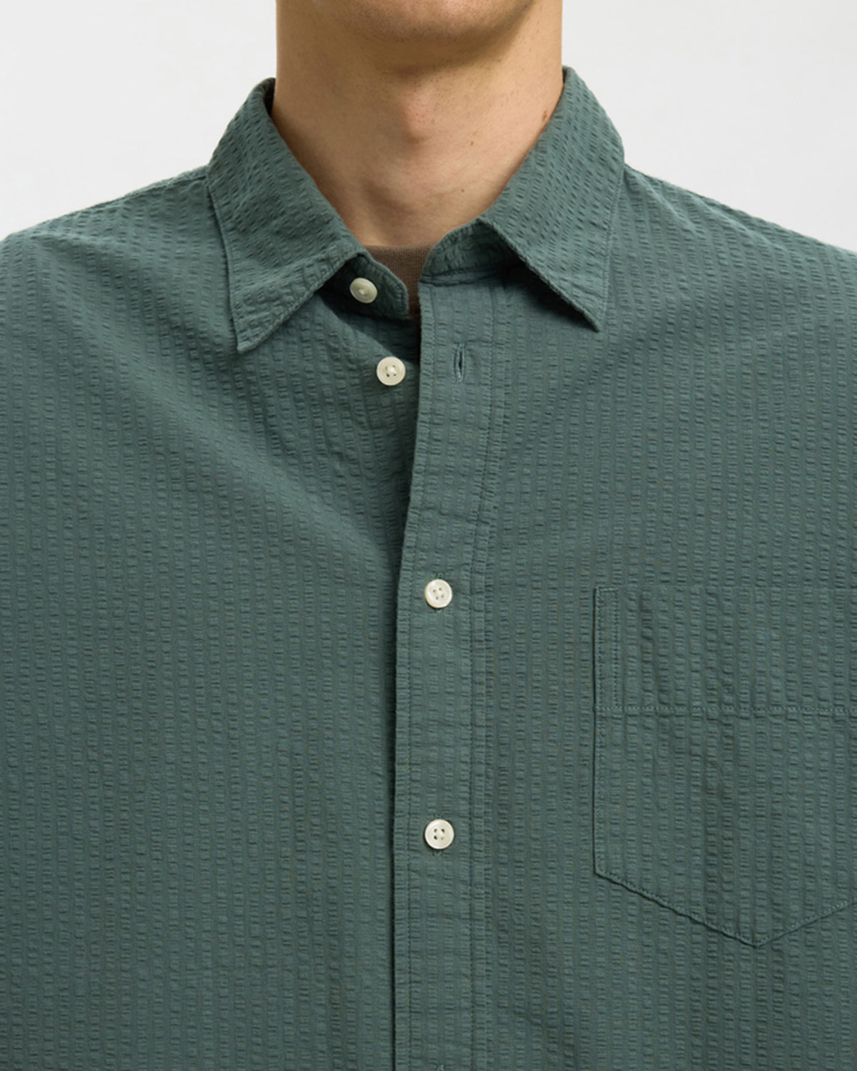 Camicia Reg Freddie Solid Seersucker Balsam Green