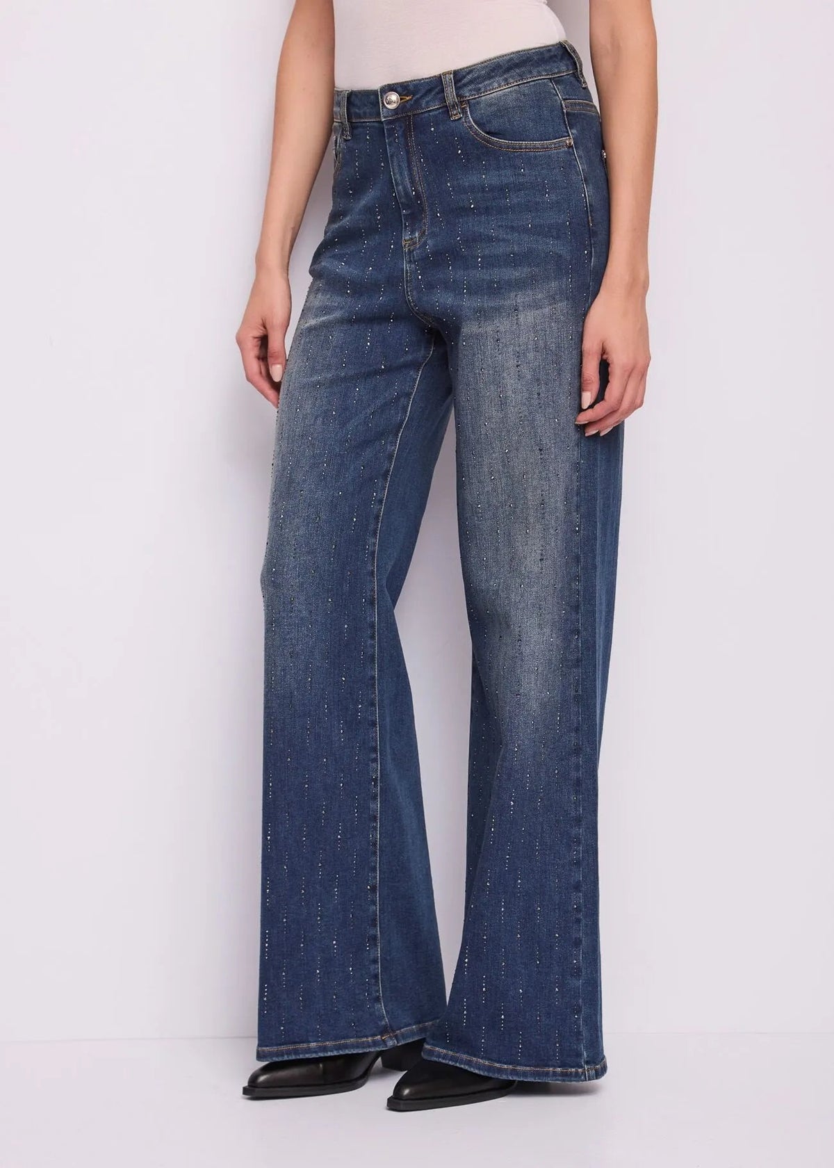Gaudì Jeans wide leg da donna in cotone used  621BD26029 blu