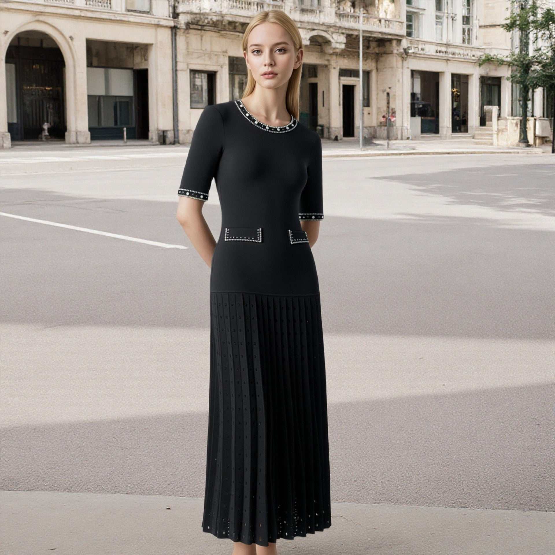 Abito lungo elegante per donna con perline