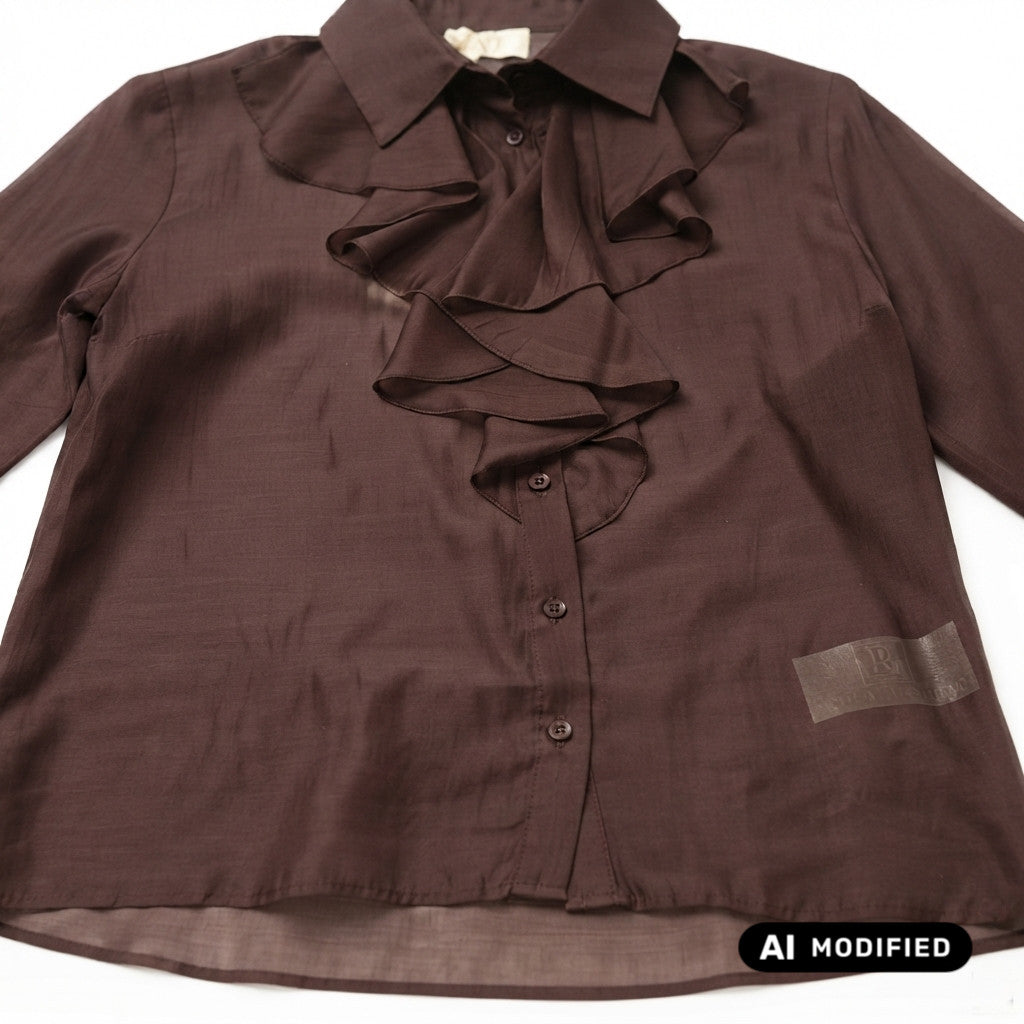 Gaudì camicia da donna manica lunga con volant 621BD45018 2411 cioccolato