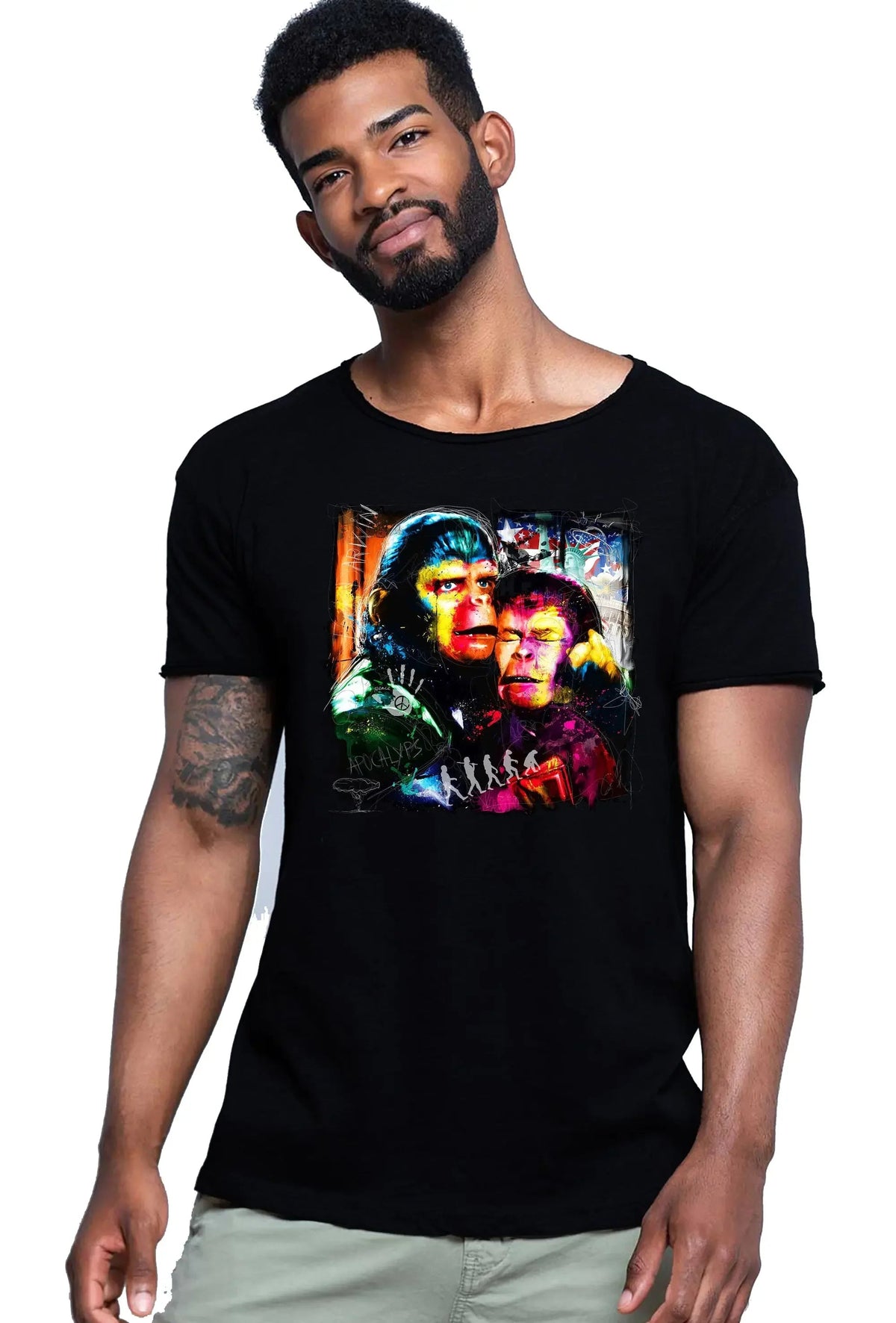 Apocalyps Pianeta  delle Scimmie Color Stilizzato Film 18-20-33 T-shirt Urban Slub Men Uomo 100% Cotone Fiammato JK