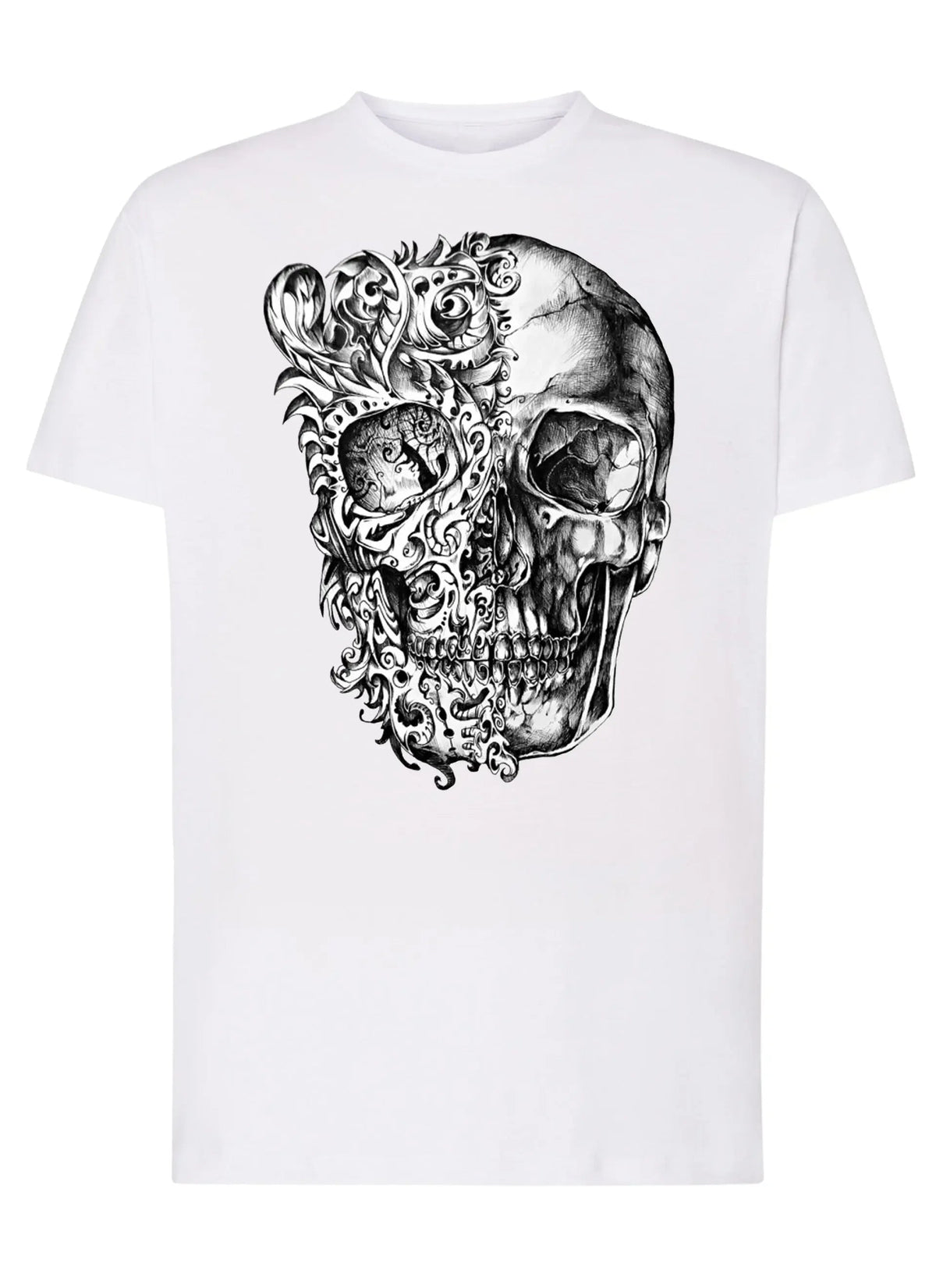 STREET STYLE T-shirt Uomo Artskull Floreal Skull Zombi Tattoo 9016 Bianco
