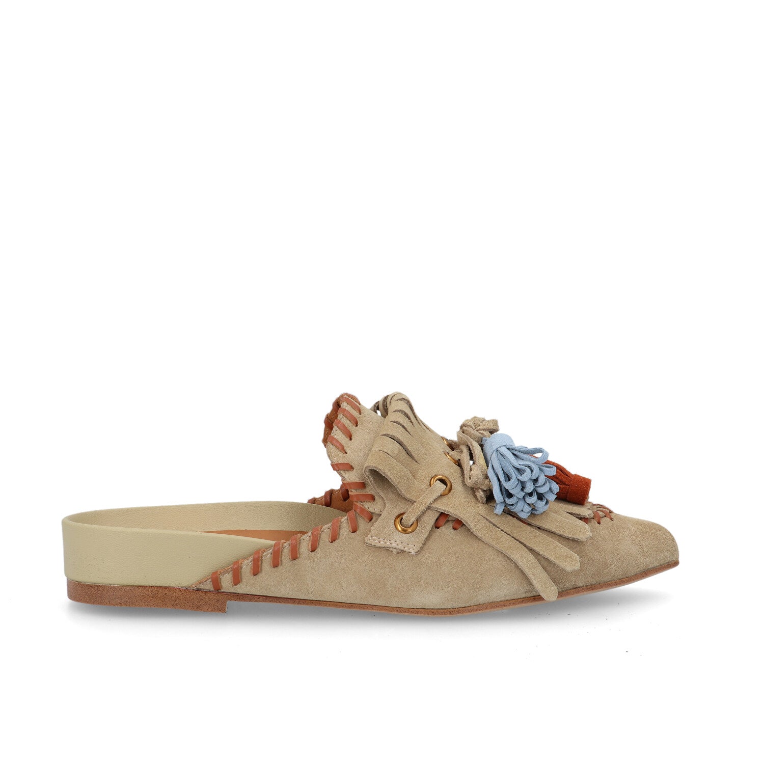 Bruno Premi Sabot Basso Donna con Nappine in Camoscio Beige