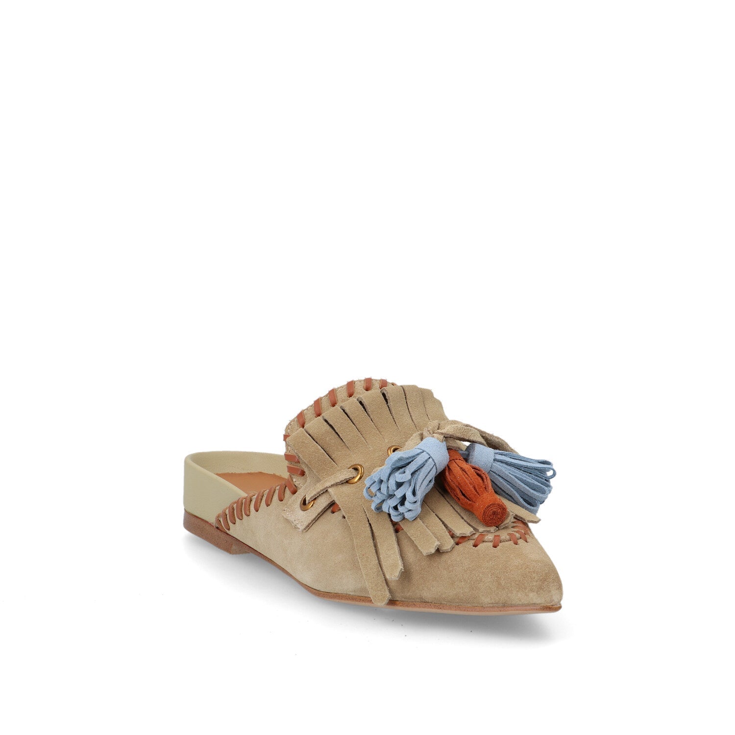 Bruno Premi Sabot Basso Donna con Nappine in Camoscio Beige