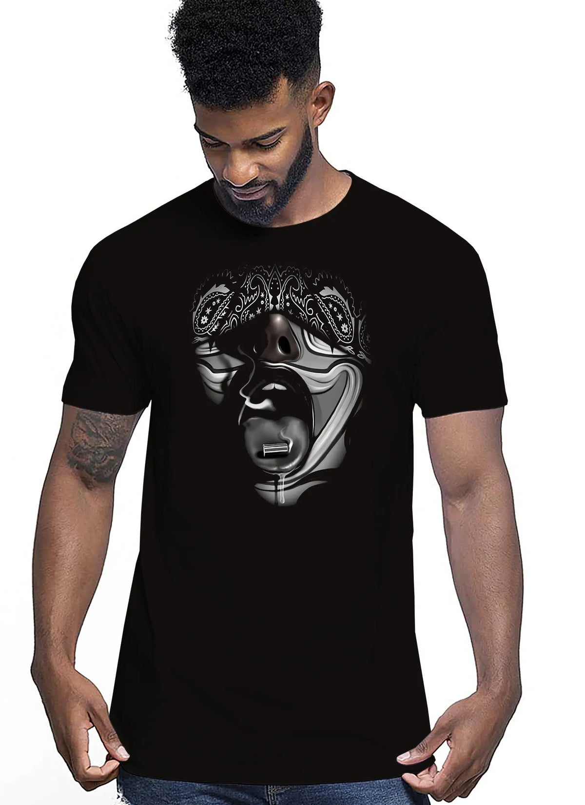 Bandana Chicano Skull Motor Tattoo 9050-17 T-shirt Urban Men Uomo 100% Cotone Pettinato JK