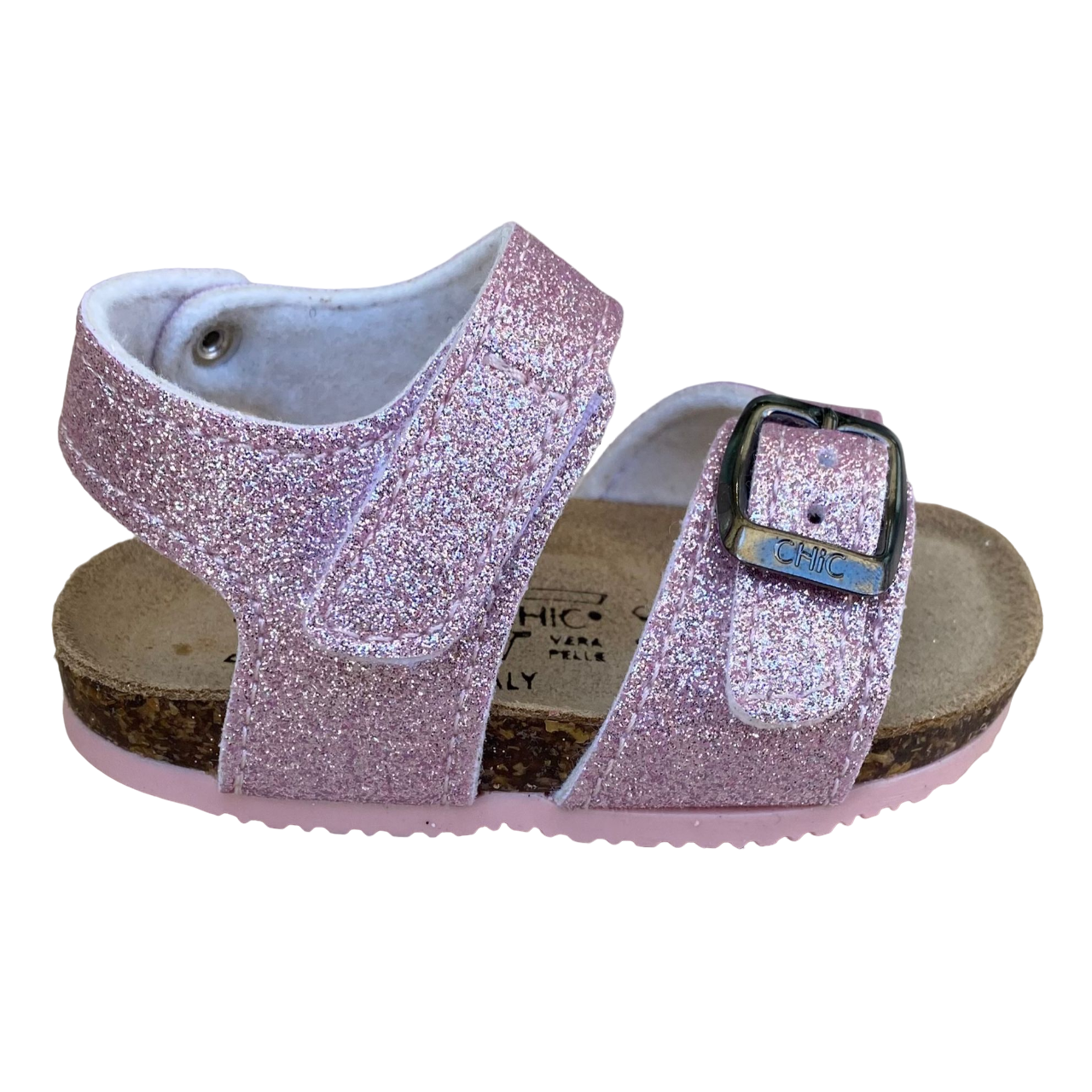 Biochic glittery sandal for girls with adjustable buckle and velcro strap BC55475K powder
