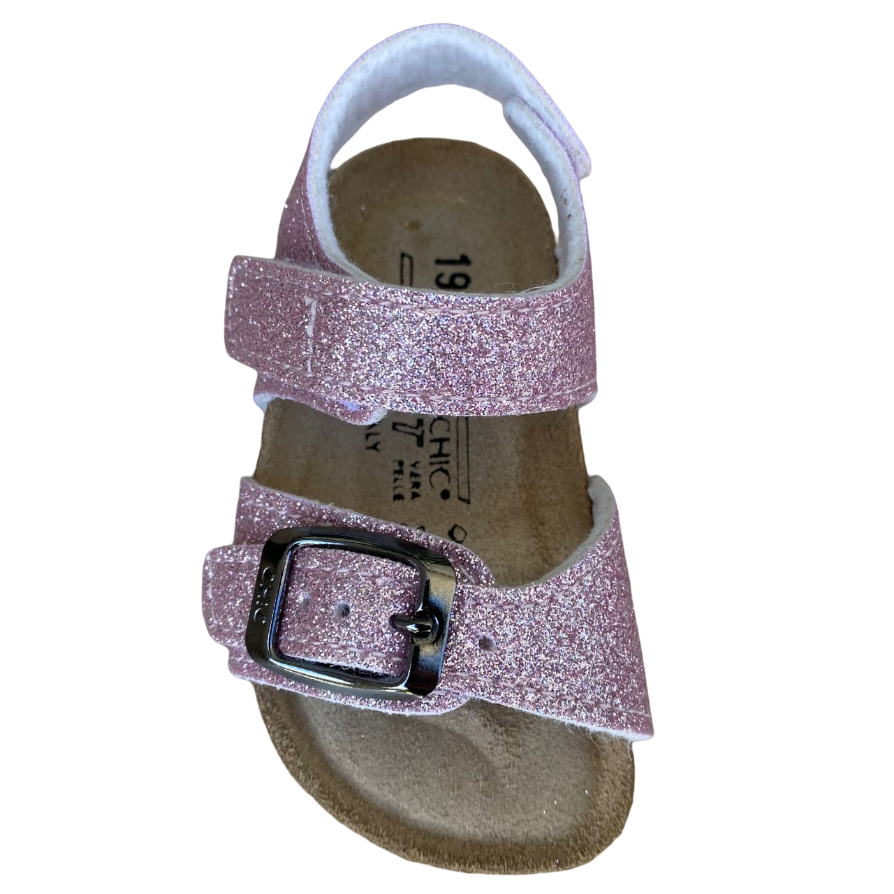 Biochic glittery sandal for girls with adjustable buckle and velcro strap BC55475K powder