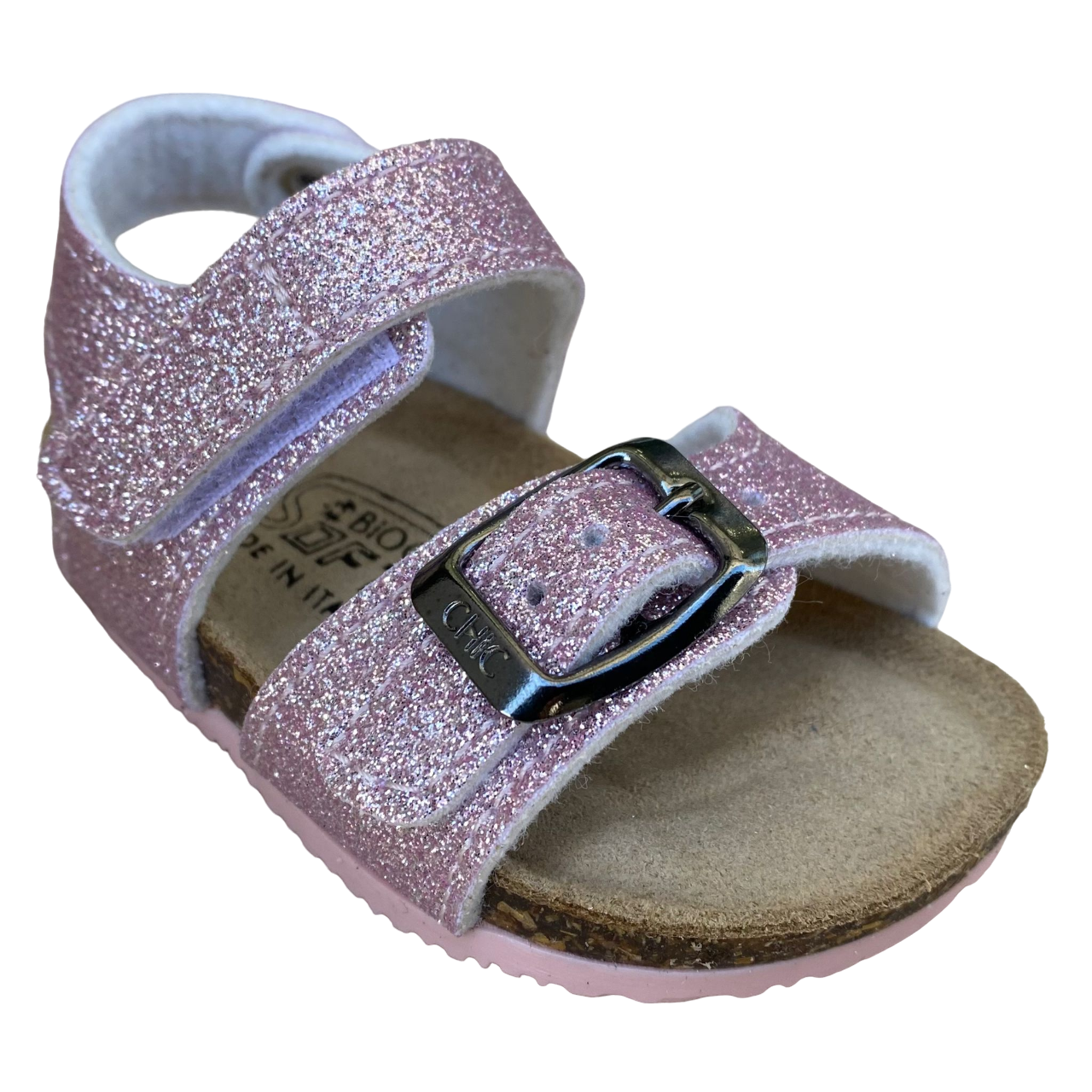 Biochic glittery sandal for girls with adjustable buckle and velcro strap BC55475K powder