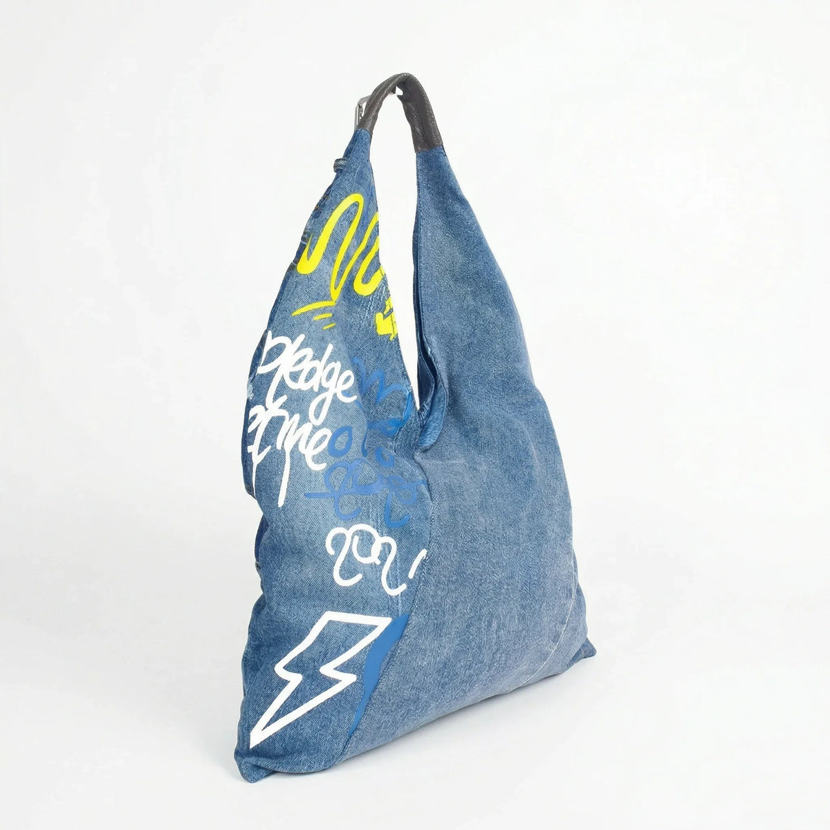Borsa Hobo Tote in Denim con Stampa