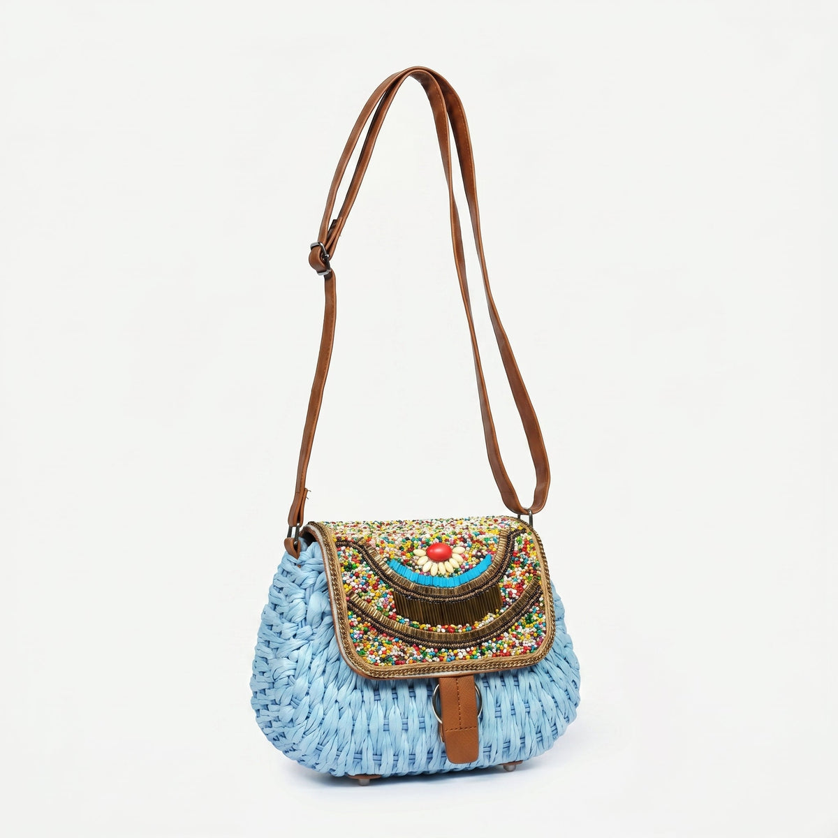 Borsa a Tracolla in Rafia Intrecciata