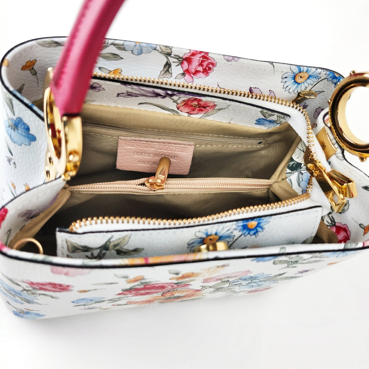 Borsa a Tracolla Floreale in Vera Pelle