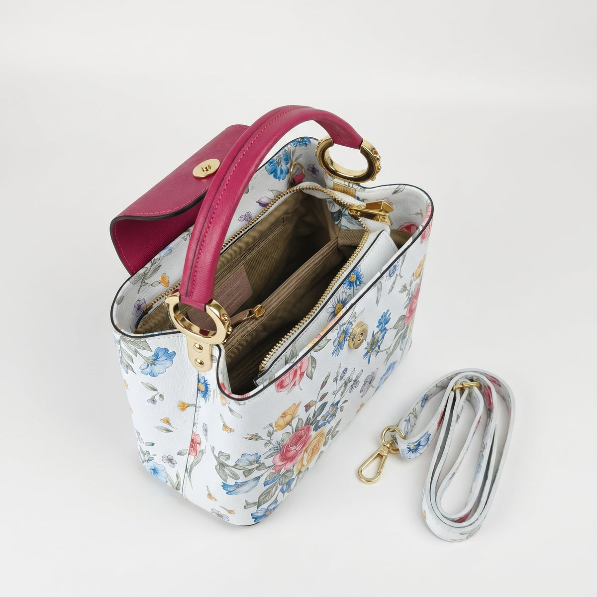 Borsa a Tracolla Floreale in Vera Pelle