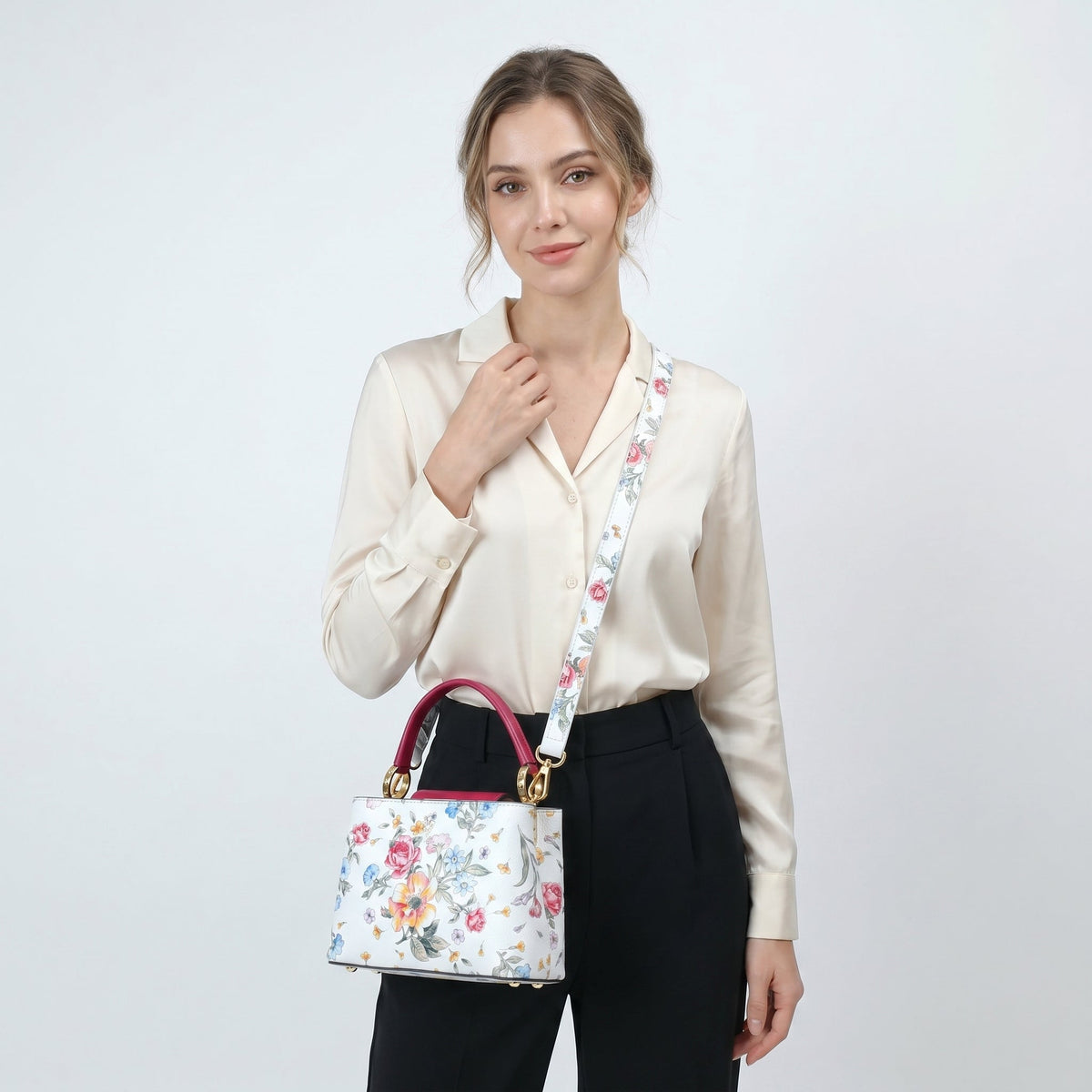 Borsa a Tracolla Floreale in Vera Pelle