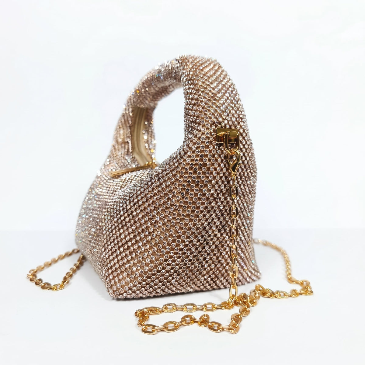 Borsa da Sera in Mesh di Strass Oro