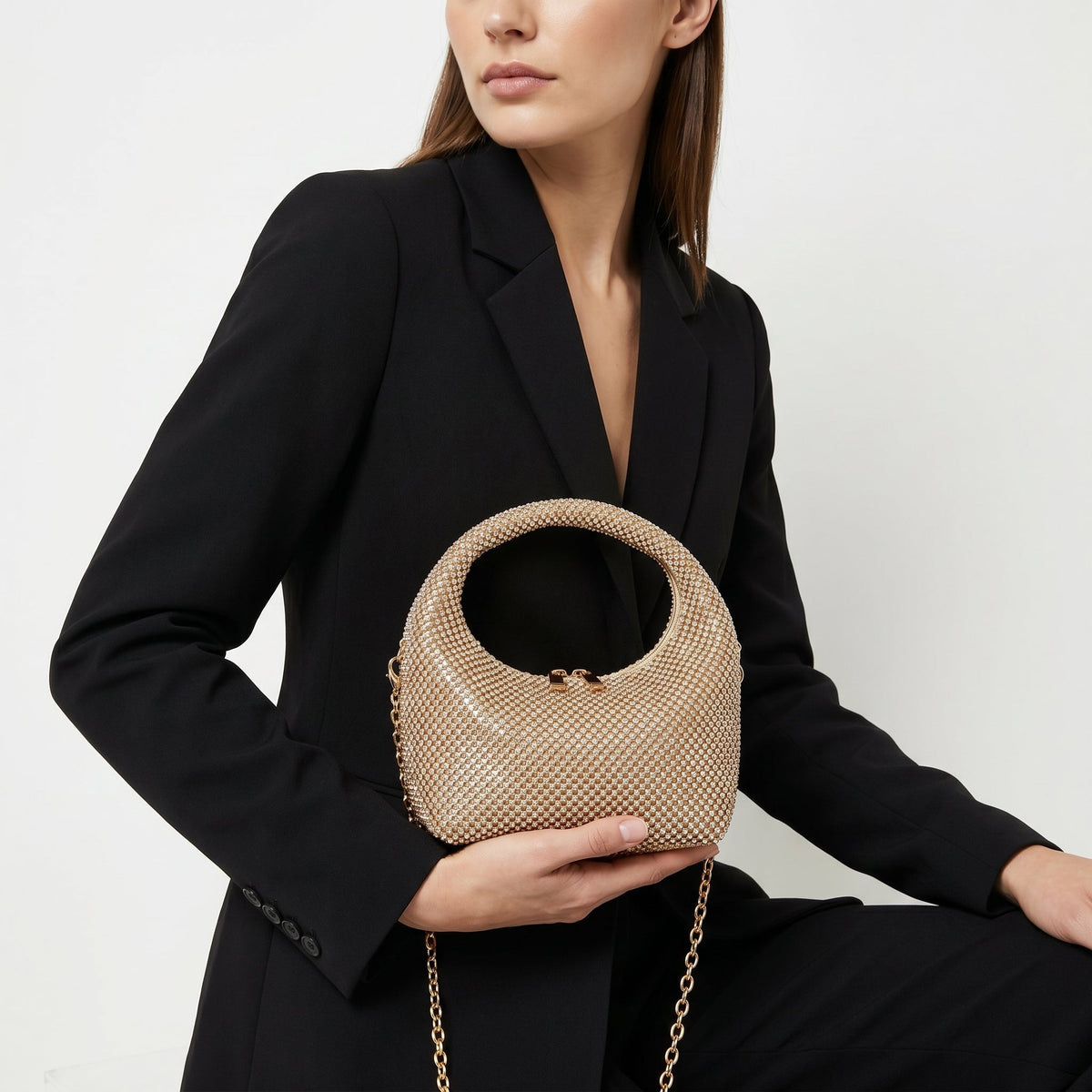 Borsa da Sera in Mesh di Strass Oro