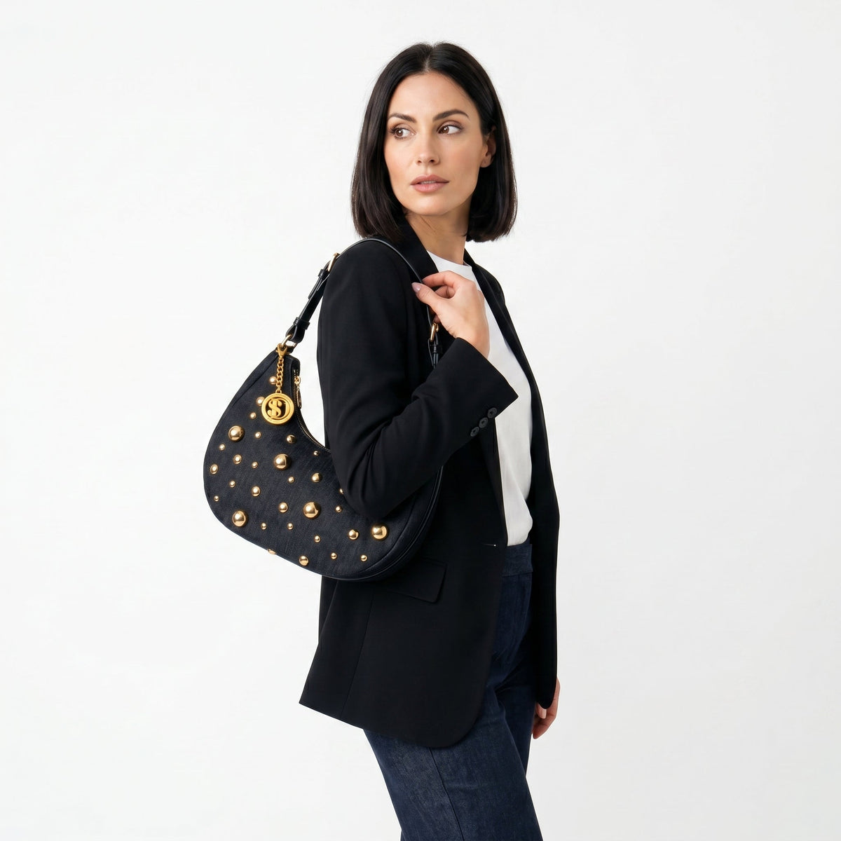 Borsa in Denim con Tracolla Rimovibile