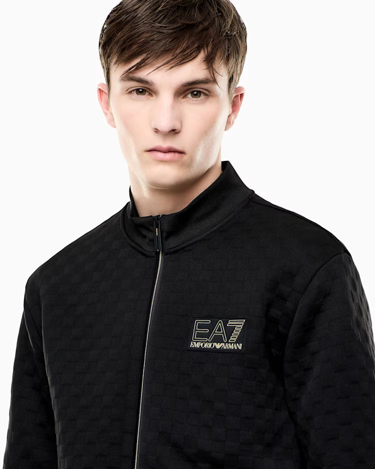 EA7 ARMANI Felpa Premium Label full zip in jersey con dettagli in maglia 7M002246 AF26241 UC001 nera