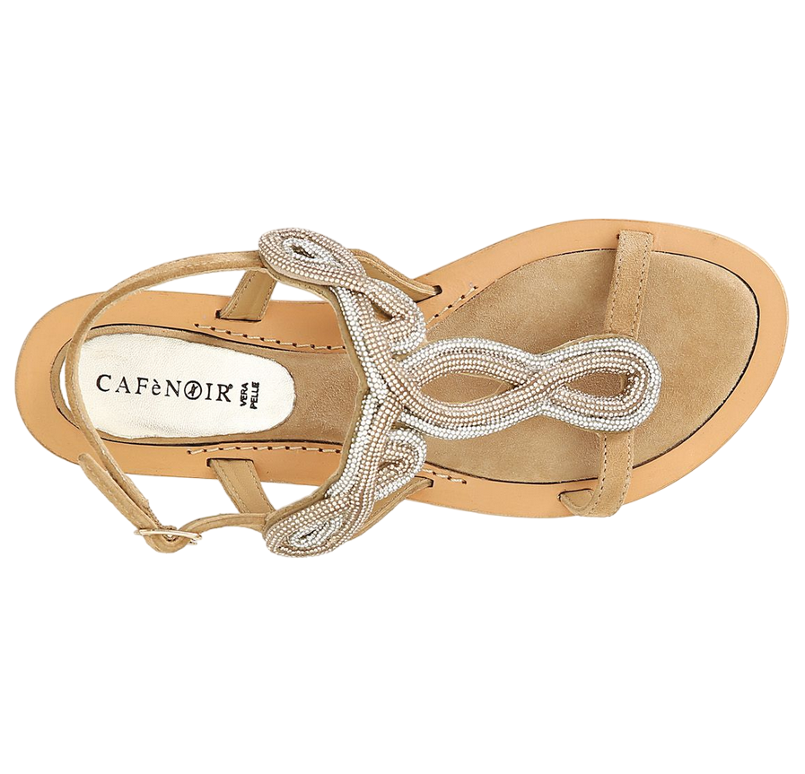 CafèNoir Suede sandal with rhinestones C1GC5013 M007 tan
