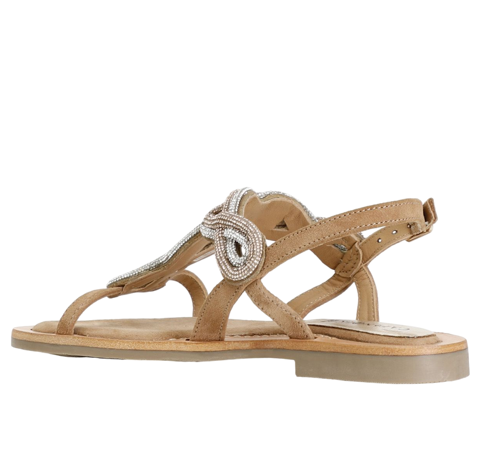 CafèNoir Suede sandal with rhinestones C1GC5013 M007 tan