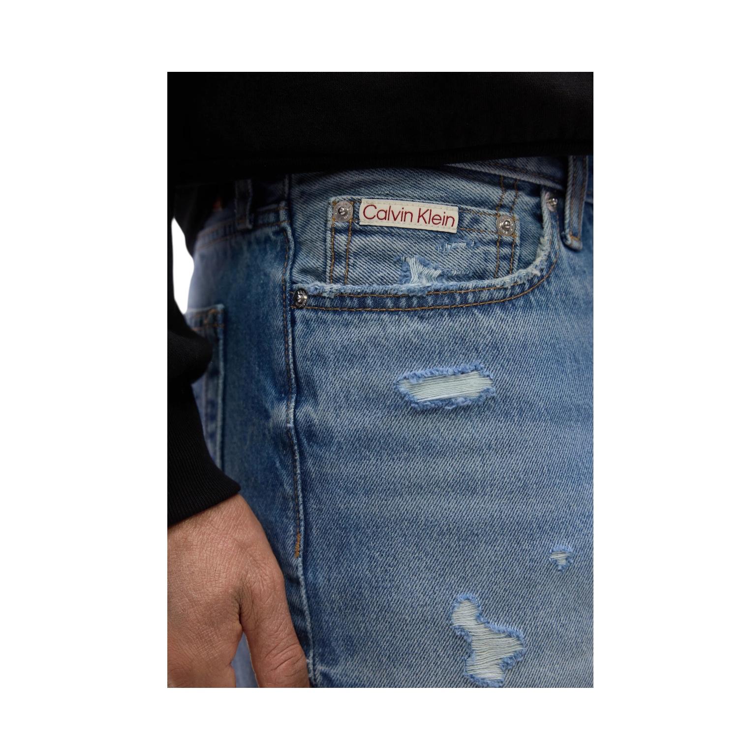 Calvin Klein Bermuda Jeans Uomo LV04RF790GXBI Blu Chiaro Strappati