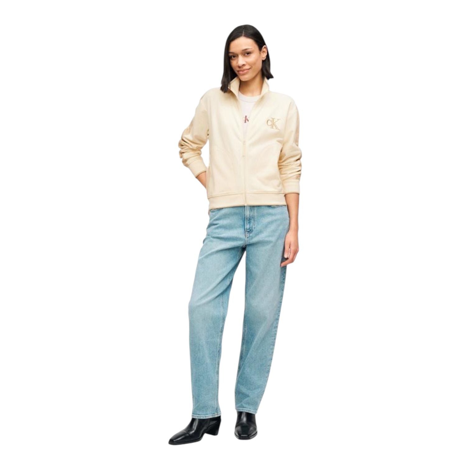 Calvin Klein Jeans Felpa Donna Zip Completa LV047E226G YAC Beige