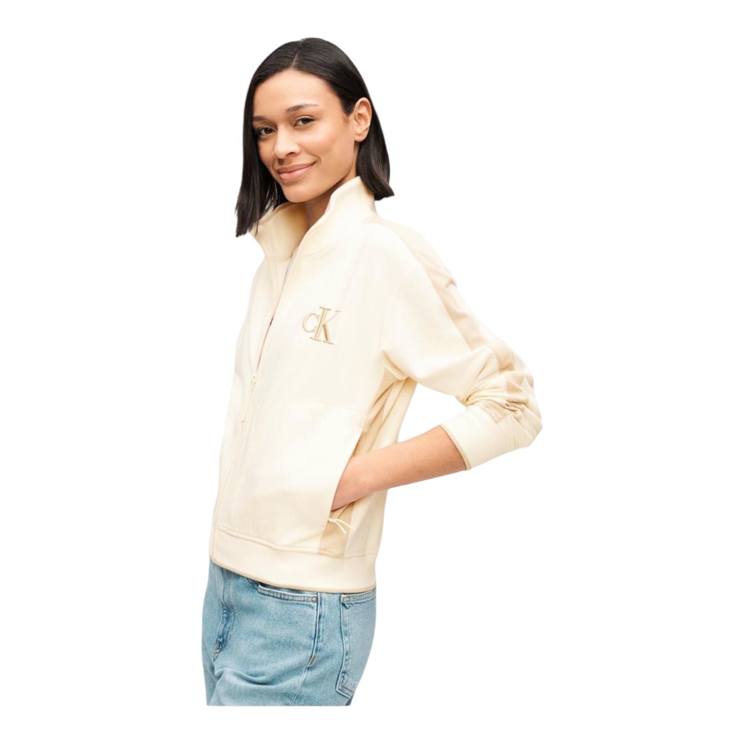 Calvin Klein Jeans Felpa Donna Zip Completa LV047E226G YAC Beige
