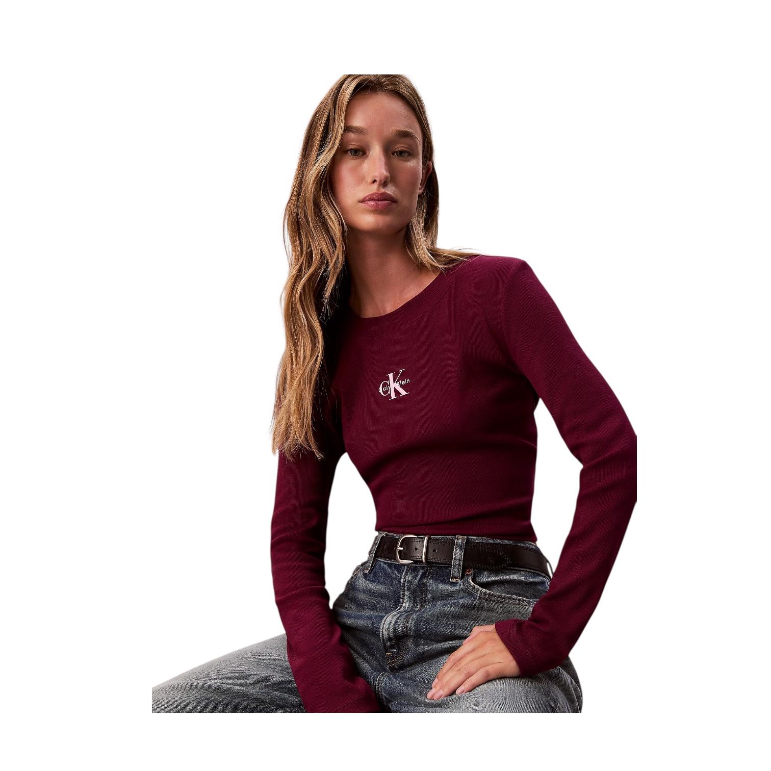 Calvin Klein T-shirt Donna Maniche Lunghe Monologo LV047A803G2E5 Berry Glaze