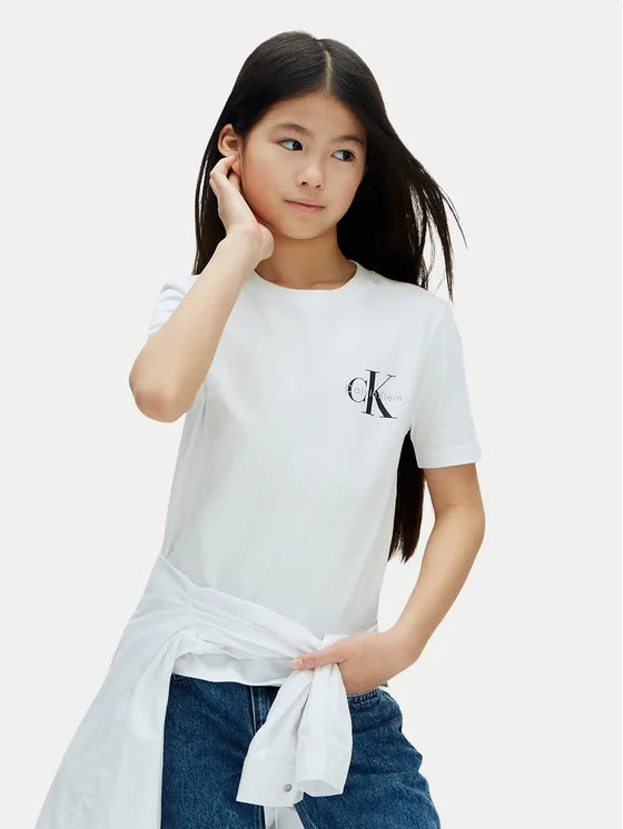 Calvin Klein T-Shirt Junior Cotone Monologo LV1CKSJA32 Bianca | 8-16 Anni