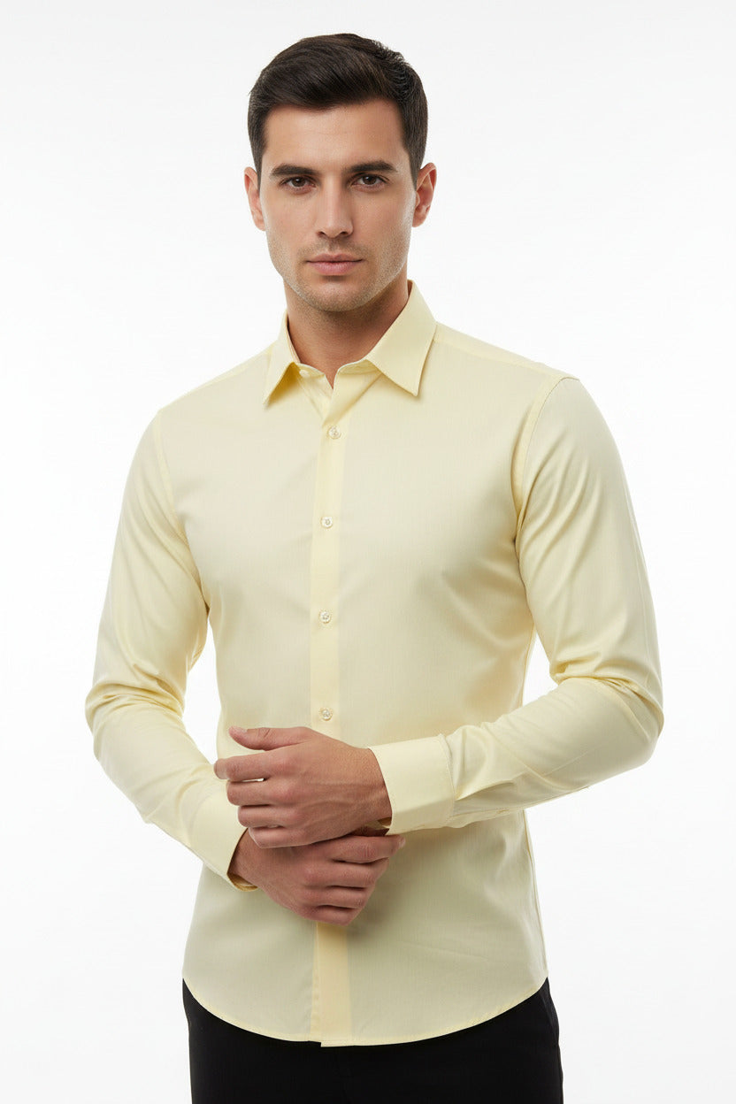 Camicia Uomo Slim Fit a Tinta Unita con Bottoni