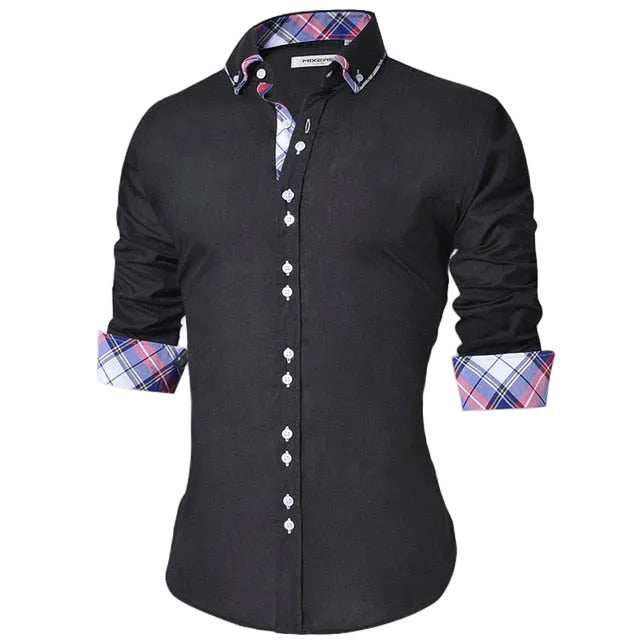 Camicia Uomo Slim Fit Doppi Bottoni Elegante da Ufficio e Cerimonia
