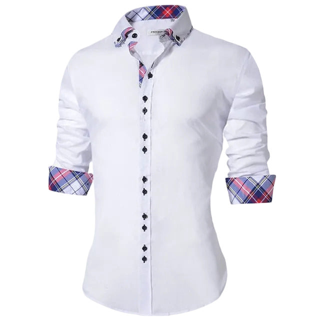 Camicia Uomo Slim Fit Doppi Bottoni Elegante da Ufficio e Cerimonia