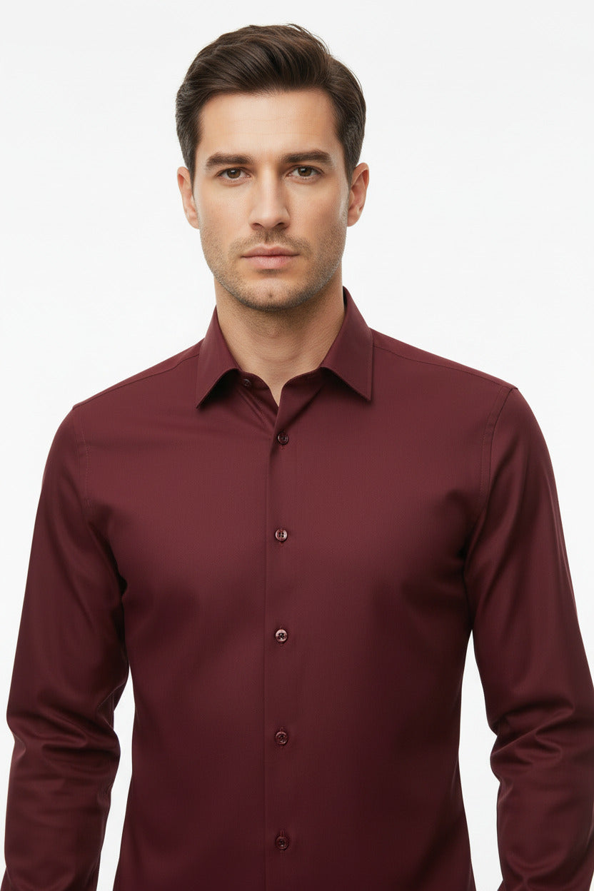 Camicia Uomo Slim Fit a Tinta Unita con Bottoni