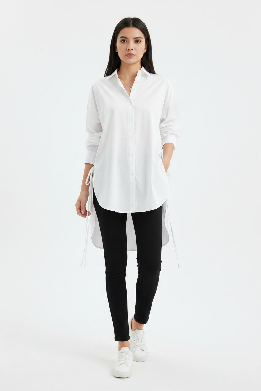 Camicia Donna Oversize Asimmetrica con Lacci Elegante Casual