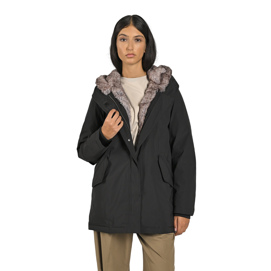 Canadian Parka Donna Lanigan Tech con Ecopelliccia - Nero