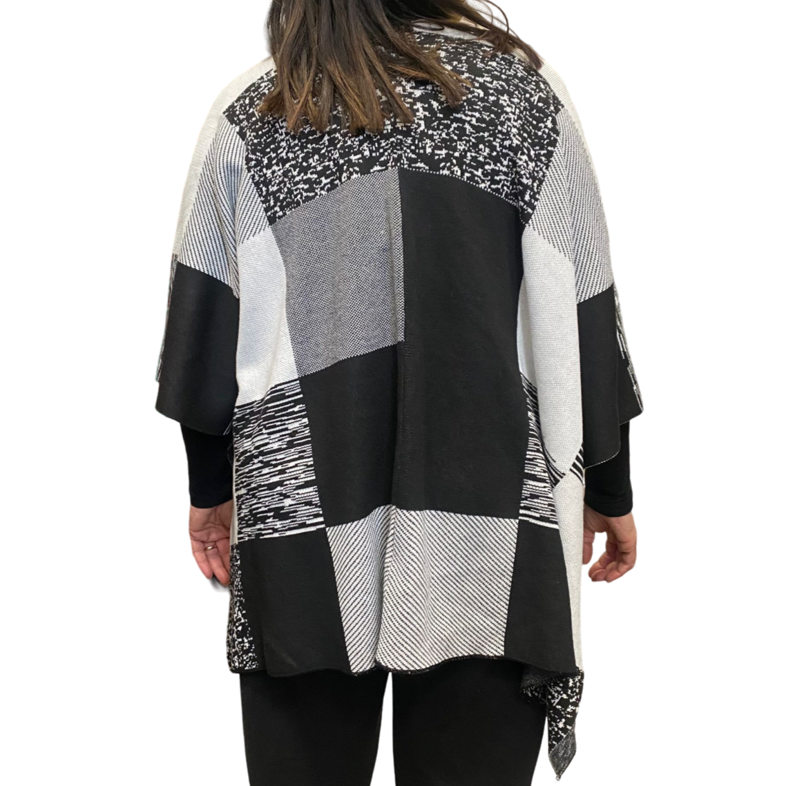 Censured women's sleeved shawl WW2175 T TPW1 0190 black-white
