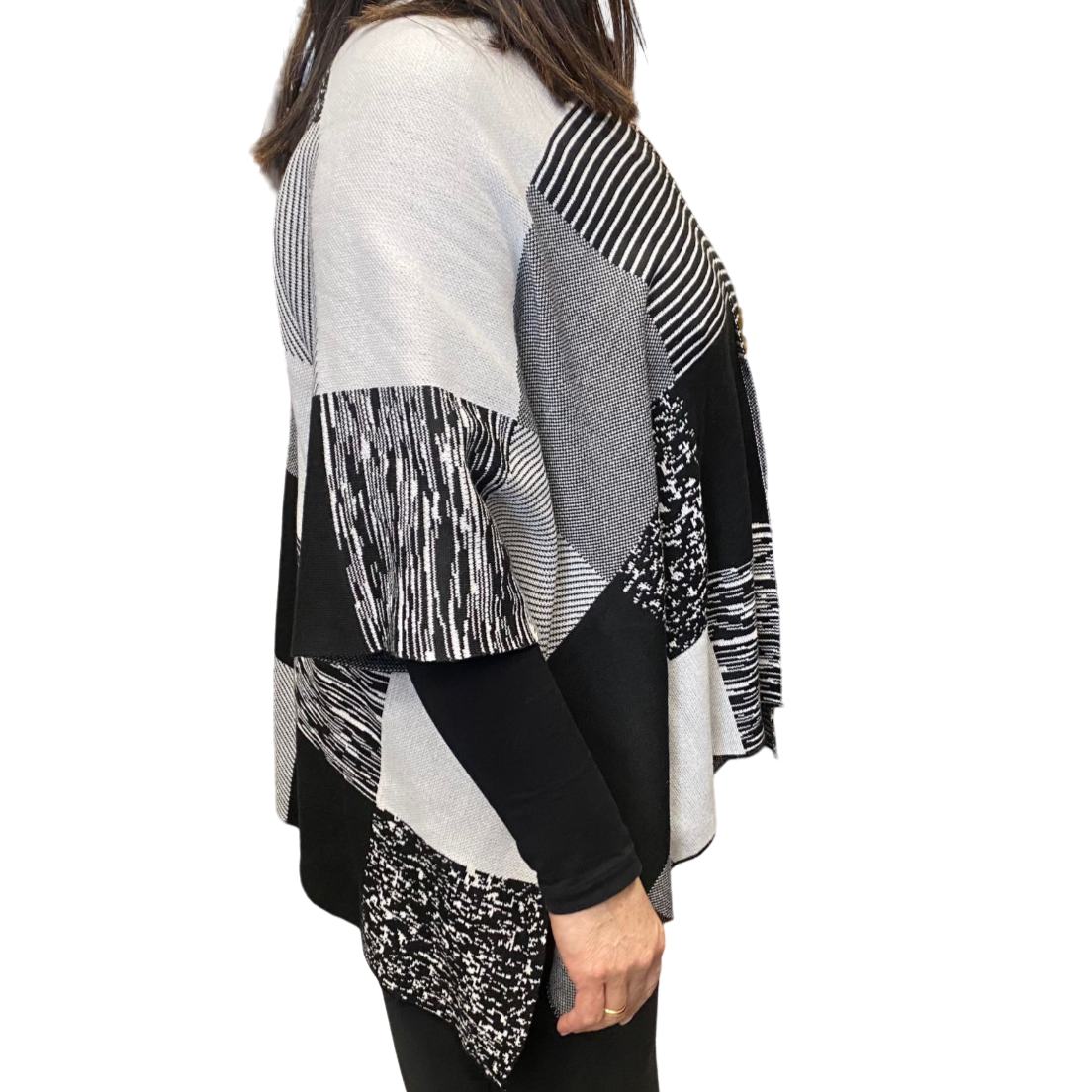 Censured women's sleeved shawl WW2175 T TPW1 0190 black-white