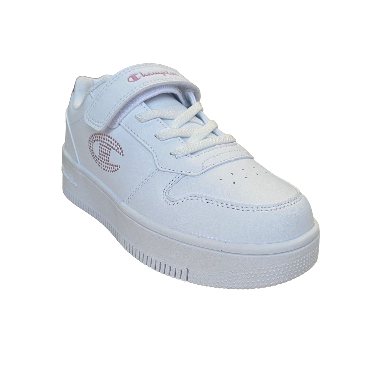 Champion scarpa sneakers da bambina con logo glitterato laccio elastico e velcro S32830-WW010  bianco-rosa