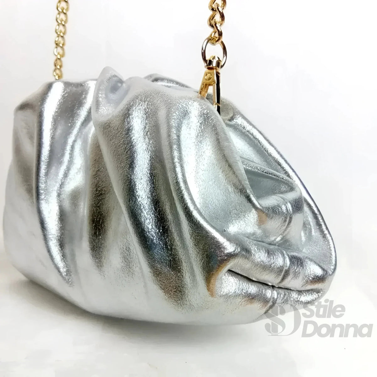 Romola Clutch Metallizzata in Vera Pelle