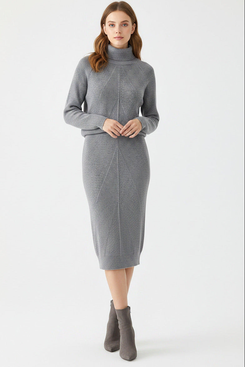 Completo Donna Due Pezzi Elegante con Maglione Collo Alto e Gonna Lunga