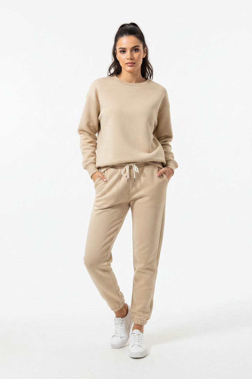 Tuta Donna in Pile Due Pezzi Felpa e Pantaloni Casual Autunno Inverno