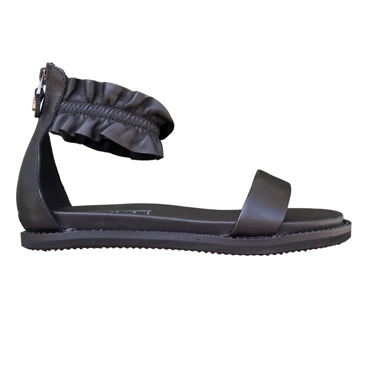 Women's cult flat sandal with ruched ankle strap Roshelle 4495 black