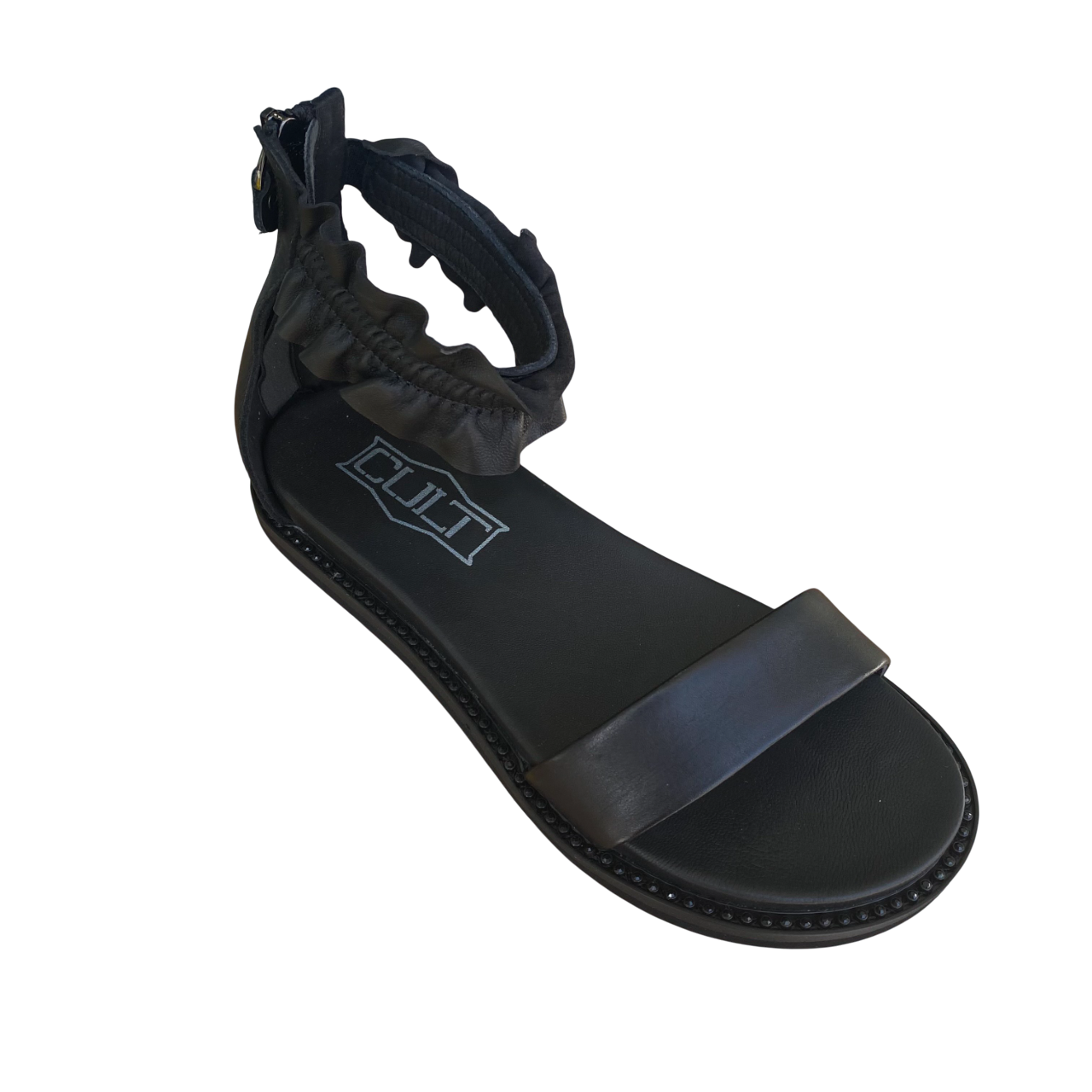 Women's cult flat sandal with ruched ankle strap Roshelle 4495 black