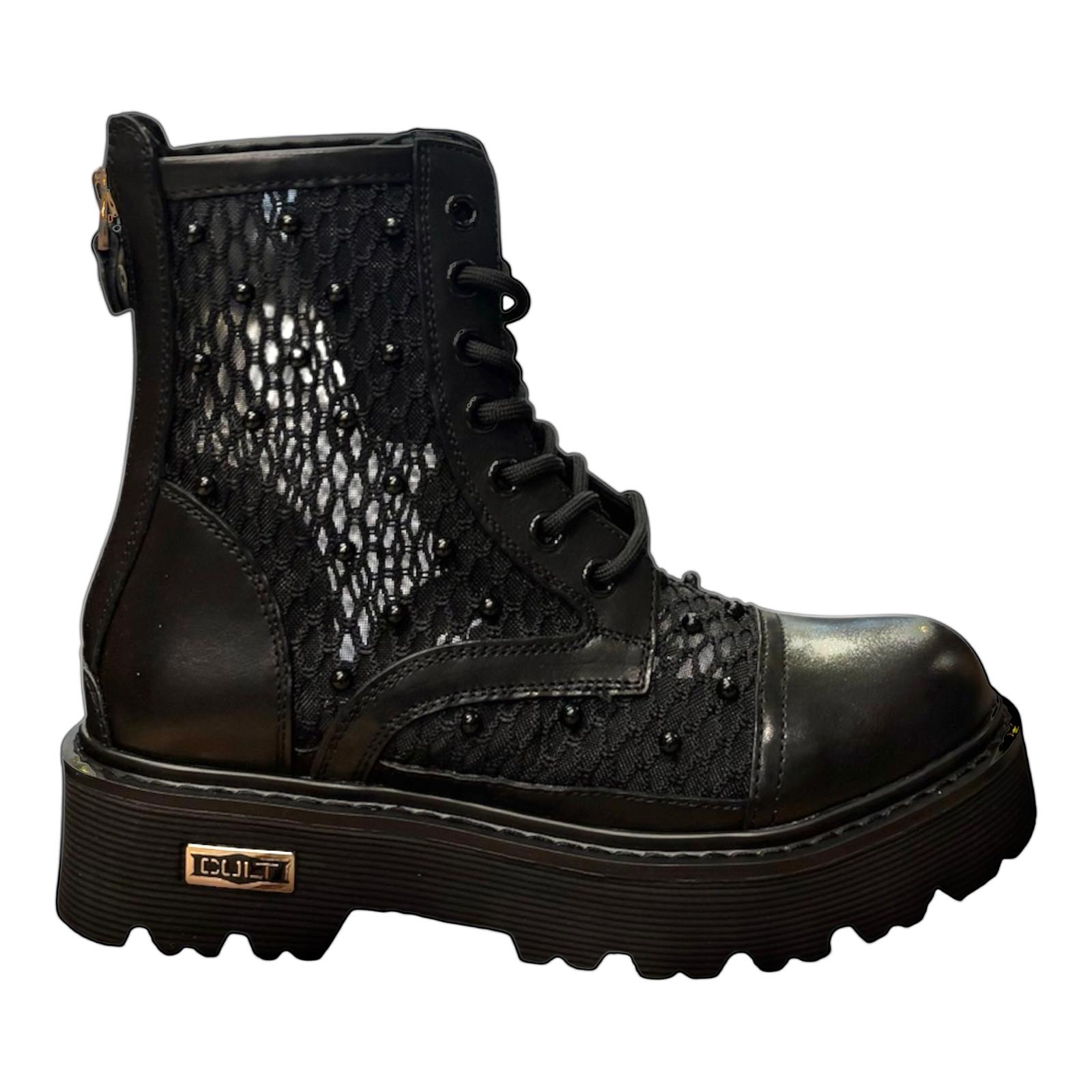 Cult Stivale Donna Pelle Rete Perle CLW469600 Nero PE26