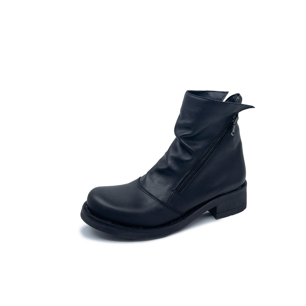 Vyjoù Stivaletti Donna Doppia Zip Nero in Vera Pelle