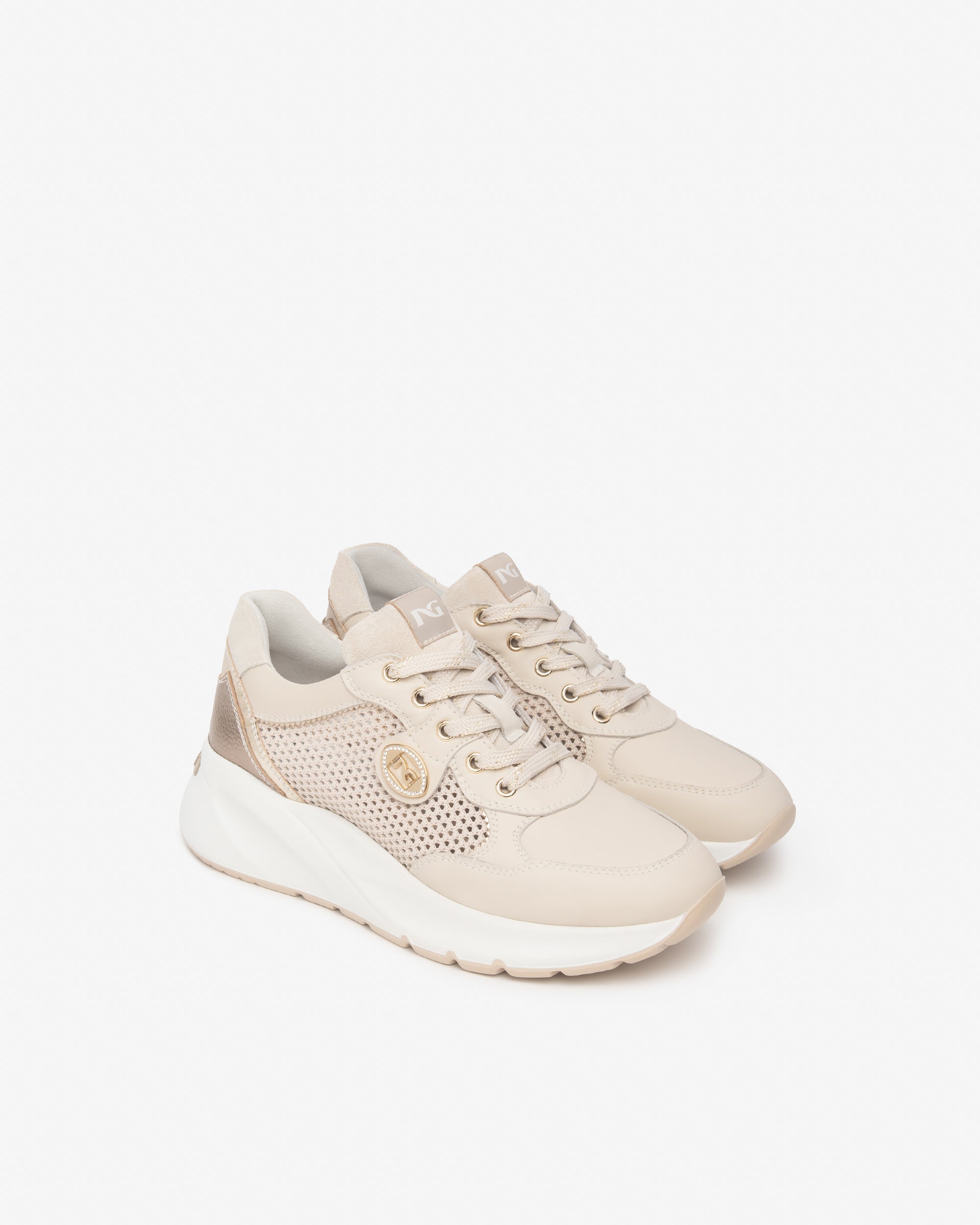 Sneakers da donna in pelle, tela e materiale tecnico E615180D_710