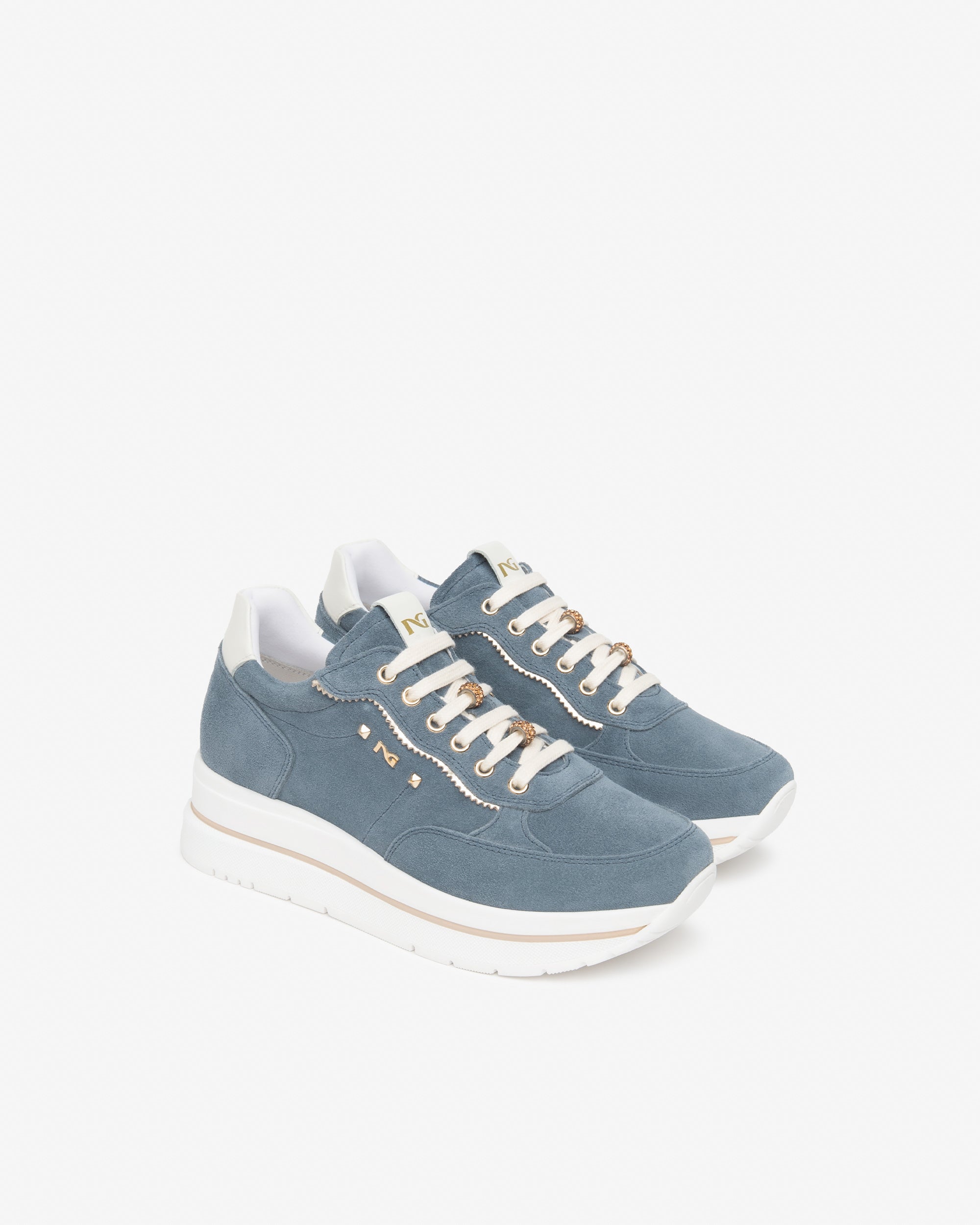 Sneakers da donna in pelle scamosciata avio e tessuto tecnico E615200D_203