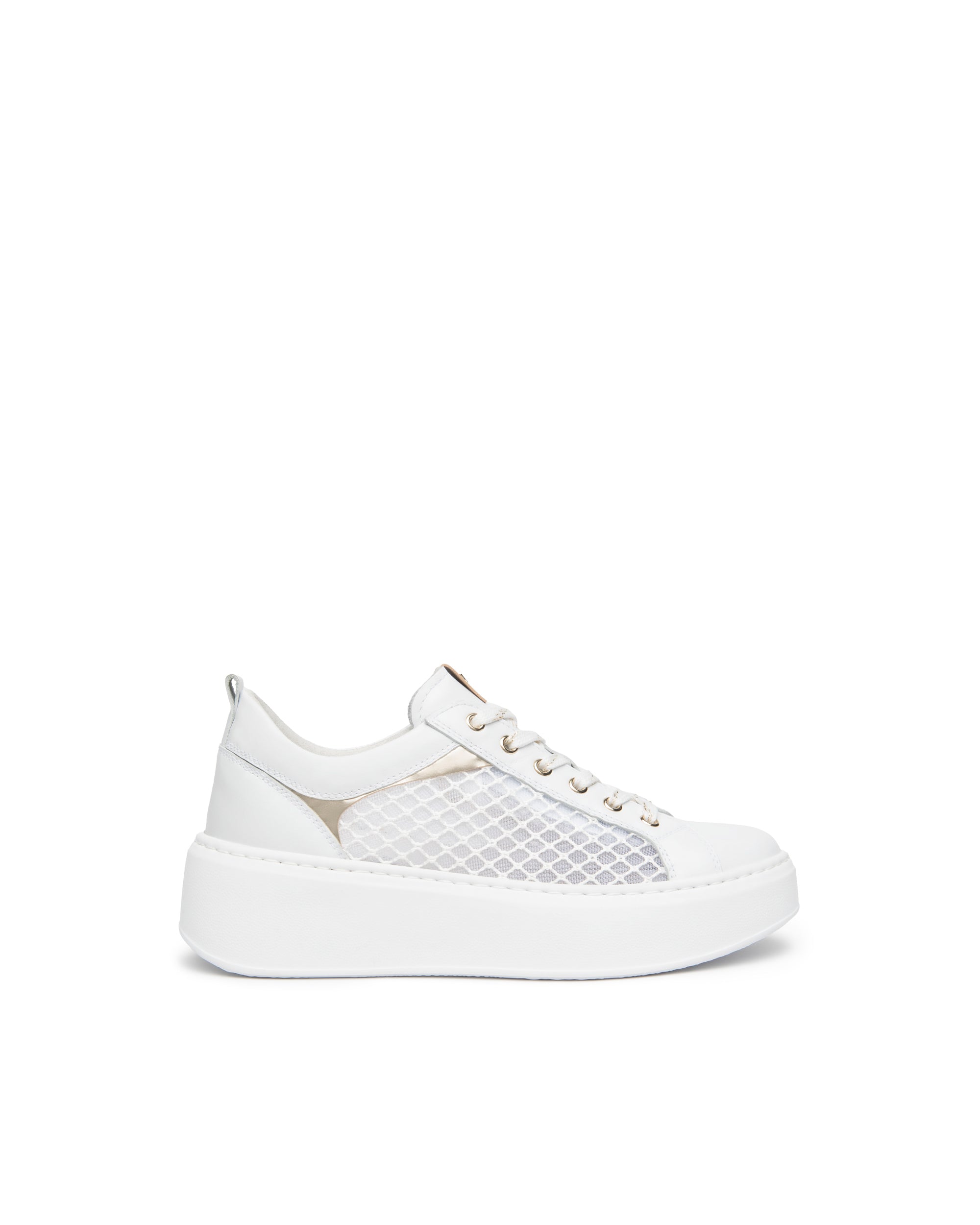 Sneakers da donna in pelle bianca traforata e tessuto tecnico E615273D 707