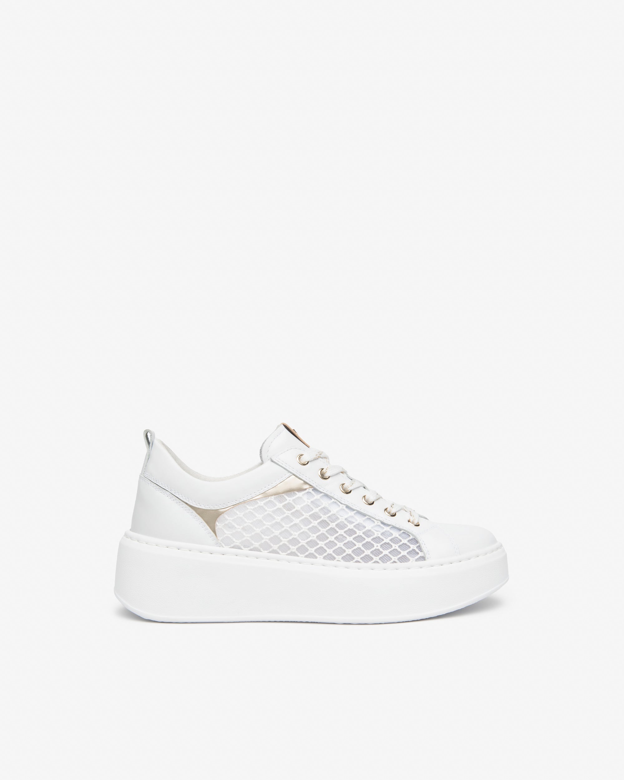 Sneakers da donna in pelle bianca traforata e tessuto tecnico E615273D 707