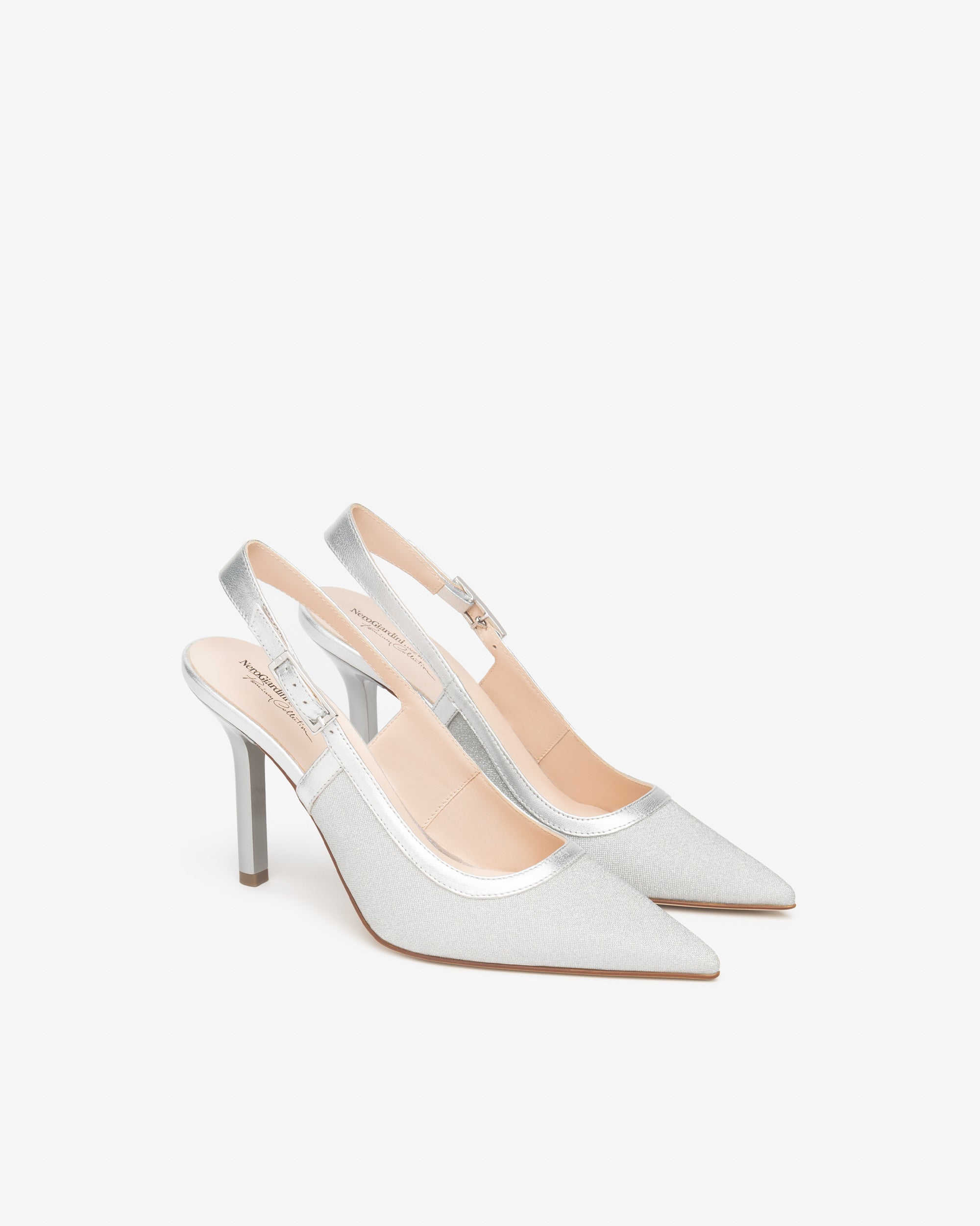 Slingback in tessuto e pelle da donna Argento E615430DE_700