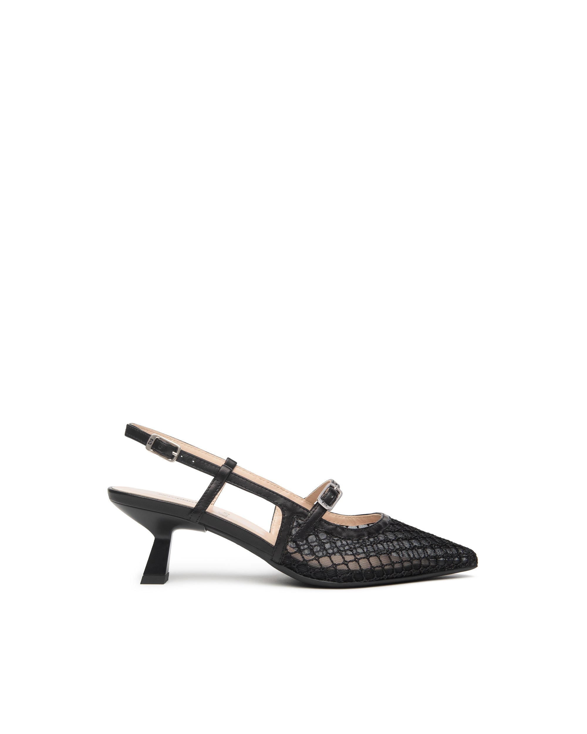 Slingback in pelle e tessuto da donna Nero E615473D_100